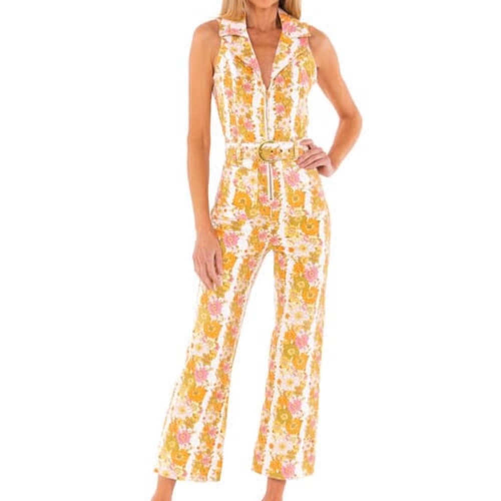 Worn once Show Me Your Mumu Cropped Jumpsuit in Groovy Blooms Stripe sz.S